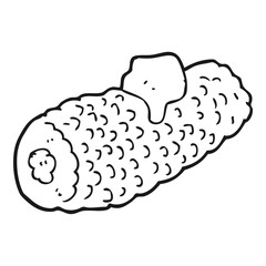 black and white cartoon corn on cob with butter