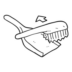 black and white cartoon dust pan and brush