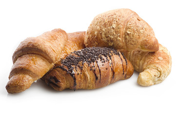 various types of croissants  on a white background