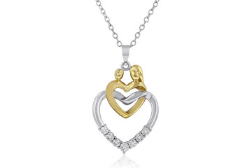 Beautiful Two-Toned Mother & Child Heart Necklace with White Diamonds