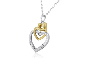 Beautiful Two-Toned Mother & Child Heart Necklace with White Diamonds