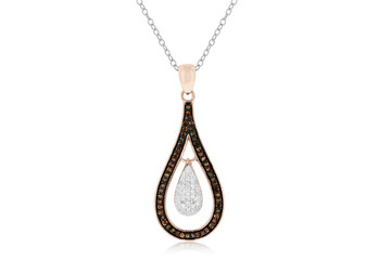 Unique Teardrop Two-Toned Pendant in Rose & White Gold with Chocolate & White Diamonds