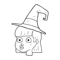 black and white cartoon witch