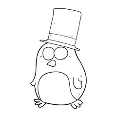 black and white cartoon bird wearing top hat
