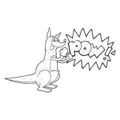 black and white cartoon boxing kangaroo