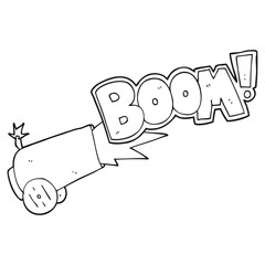 black and white cartoon cannon firing
