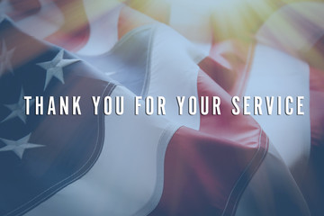 Fototapeta premium Text Thank You For Your Service on American flag background