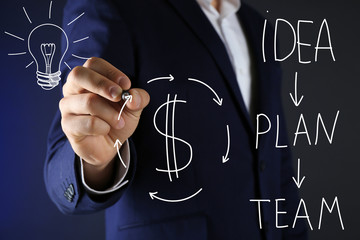 Fototapeta premium Businessman writing on screen, close-up