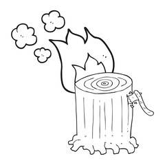 black and white cartoon big tree stump