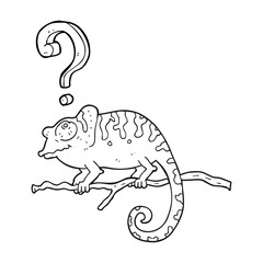 black and white cartoon curious chameleon