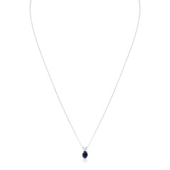 Dainty Oval Sapphire Pendant with Delicate White Gold Chain
