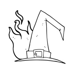 black and white cartoon witch hat