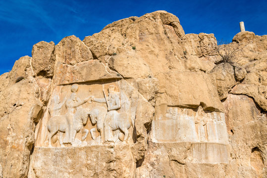 Ancient carvings at Naqsh-e Rustam necropolis in Iran