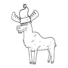black and white cartoon christmas moose