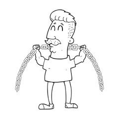 black and white cartoon man lifting chain