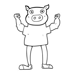 black and white cartoon pig man