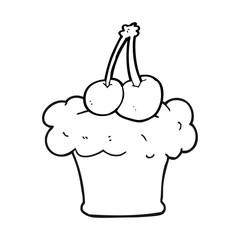 black and white cartoon cupcake