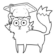 black and white cartoon cat graduate