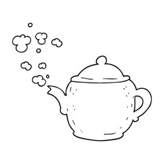 black and white cartoon teapot