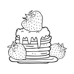 black and white cartoon pancake stack with strawberries