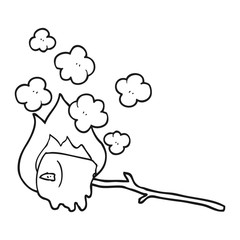 black and white cartoon burning marshmallow