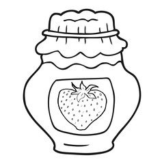 black and white cartoon jar of strawberry jam