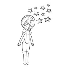 black and white cartoon alien space girl