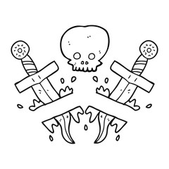 black and white cartoon dagger tattoo