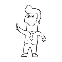 black and white cartoon businessman pointing