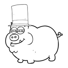 black and white cartoon rich pig