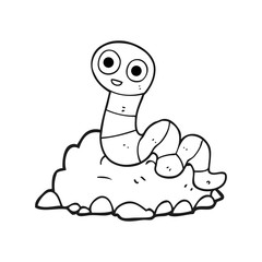 black and white cartoon earthworm