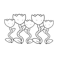 black and white cartoon flowers