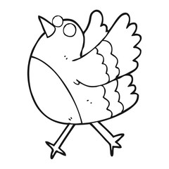 black and white cartoon happy bird