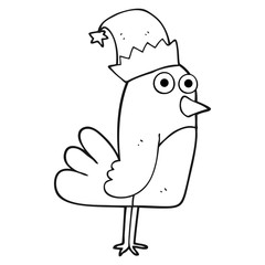black and white cartoon christmas robin