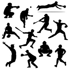 baseball players in silhouettes