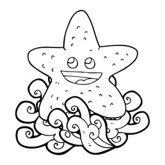 black and white cartoon starfish