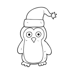 black and white cartoon christmas penguin