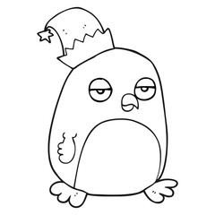 black and white cartoon christmas robin wearing santa hat