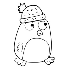 black and white cartoon christmas robin