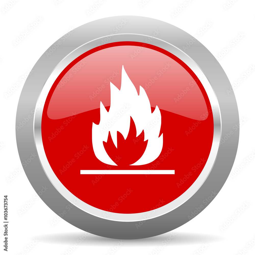 Poster flame red metallic chrome web circle glossy icon