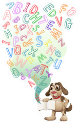 Dog reading english book