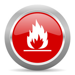 flame red metallic chrome web circle glossy icon