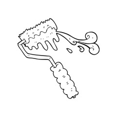 black and white cartoon paint roller