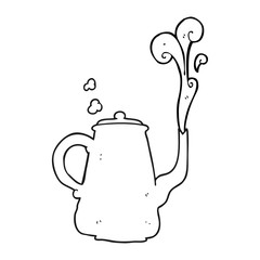 black and white cartoon steaming coffee pot