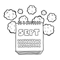 black and white cartoon calendar showing month of September