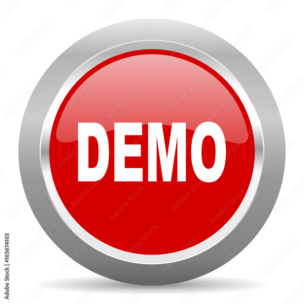 Poster demo red metallic chrome web circle glossy icon