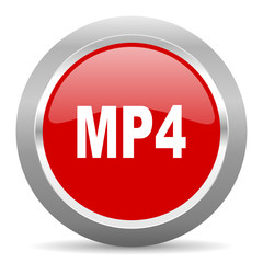 mp4 red metallic chrome web circle glossy icon