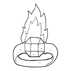 black and white cartoon magic ring with huge gem