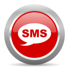 sms red metallic chrome web circle glossy icon