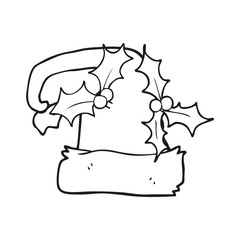 black and white cartoon christmas holly hat